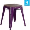 Flash Furniture Metal Dining Table Height Stool with Wooden Seat Set of 4 – Backless Teal Kai Commercial Grade Stool – Kai 18″ Stackable Dining Chairs(Purple)