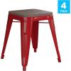 Flash Furniture Metal Dining Table Height Stool with Wooden Seat Set of 4 – Backless Teal Kai Commercial Grade Stool – Kai 18″ Stackable Dining Chairs(Red)