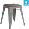 Flash Furniture Metal Dining Table Height Stool with Wooden Seat Set of 4 – Backless Teal Kai Commercial Grade Stool – Kai 18″ Stackable Dining Chairs(Silver)