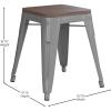 Flash Furniture Metal Dining Table Height Stool with Wooden Seat Set of 4 – Backless Teal Kai Commercial Grade Stool – Kai 18″ Stackable Dining Chairs(Silver)
