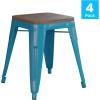 Flash Furniture Metal Dining Table Height Stool with Wooden Seat Set of 4 – Backless Teal Kai Commercial Grade Stool – Kai 18″ Stackable Dining Chairs(Teal)
