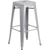 Flash Furniture Ormsby Commercial Grade 24″ Round Silver Metal Indoor-Outdoor Bar Table Set with 4 Square Seat Backless Stools(Silver)
