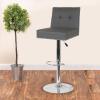 Flash Furniture Ravello Contemporary Adjustable Height Barstool with Accent Nail Trim in Brown Fabric(Gray Leathersoft)