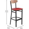 Flash Furniture Wright Set of 2 Commercial Barstools – Walnut Wood Boomerang Back – Black Vinyl Seat – 500 LB. Capacity Black Steel Frame – Integrated Footrest(Natural Birch Wood Back/Red Vinyl Seat)