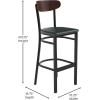 Flash Furniture Wright Set of 2 Commercial Barstools – Walnut Wood Boomerang Back – Black Vinyl Seat – 500 LB. Capacity Black Steel Frame – Integrated Footrest(Walnut Wood Back/Green Vinyl Seat)