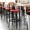 Flash Furniture Wright Set of 2 Commercial Barstools – Walnut Wood Boomerang Back – Black Vinyl Seat – 500 LB. Capacity Black Steel Frame – Integrated Footrest(Natural Birch Wood Back/Red Vinyl Seat)