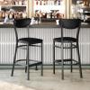 Flash Furniture Wright Set of 2 Commercial Barstools – Walnut Wood Boomerang Back – Black Vinyl Seat – 500 LB. Capacity Black Steel Frame – Integrated Footrest(Black Vinyl Back/Black Vinyl Seat)