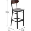Flash Furniture Wright Set of 2 Commercial Barstools – Walnut Wood Boomerang Back – Black Vinyl Seat – 500 LB. Capacity Black Steel Frame – Integrated Footrest(Walnut Wood Back/Gray Vinyl Seat)