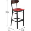 Flash Furniture Wright Set of 2 Commercial Barstools – Walnut Wood Boomerang Back – Black Vinyl Seat – 500 LB. Capacity Black Steel Frame – Integrated Footrest(Walnut Wood Back/Red Vinyl Seat)