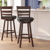 Flash Furniture Zerrick Commercial Classic Ladderback Barstool – Antique Oak Wood Frame – Black LeatherSoft Seat – Bar Height – 360° Swivel Seat – Footrest(Black Vinyl/Espresso Frame)