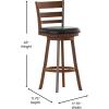 Flash Furniture Zerrick Commercial Classic Ladderback Barstool – Antique Oak Wood Frame – Black LeatherSoft Seat – Bar Height – 360° Swivel Seat – Footrest(Black Vinyl/Antique Oak Frame)