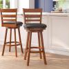 Flash Furniture Zerrick Commercial Classic Ladderback Barstool – Antique Oak Wood Frame – Black LeatherSoft Seat – Bar Height – 360° Swivel Seat – Footrest(Black Vinyl/Antique Oak Frame)