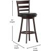 Flash Furniture Zerrick Commercial Classic Ladderback Barstool – Antique Oak Wood Frame – Black LeatherSoft Seat – Bar Height – 360° Swivel Seat – Footrest(Black Vinyl/Espresso Frame)