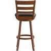 Flash Furniture Zerrick Commercial Classic Ladderback Barstool – Antique Oak Wood Frame – Black LeatherSoft Seat – Bar Height – 360° Swivel Seat – Footrest(Black Vinyl/Antique Oak Frame)