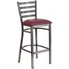 Flash Furniture 2 Pack HERCULES Series Silver Antique Finish with Clear Coat Ladder Back Metal Restaurant Barstool – Walnut Wood Seat(Burgundy Vinyl Seat/Clear Coated Metal Frame)