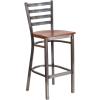 Flash Furniture 2 Pack HERCULES Series Silver Antique Finish with Clear Coat Ladder Back Metal Restaurant Barstool – Walnut Wood Seat(Cherry Wood Seat/Clear Coated Metal Frame)