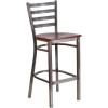 Flash Furniture 2 Pack HERCULES Series Silver Antique Finish with Clear Coat Ladder Back Metal Restaurant Barstool – Walnut Wood Seat(Mahogany Wood Seat/Clear Coated Metal Frame)