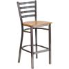 Flash Furniture 2 Pack HERCULES Series Silver Antique Finish with Clear Coat Ladder Back Metal Restaurant Barstool – Walnut Wood Seat(Natural Wood Seat/Clear Coated Metal Frame)