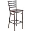 Flash Furniture 2 Pack HERCULES Series Silver Antique Finish with Clear Coat Ladder Back Metal Restaurant Barstool – Walnut Wood Seat(Walnut Wood Seat/Clear Coated Metal Frame)