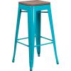 Flash Furniture 30″ High Backless Purple Barstool with Square Wood Seat(Crystal Teal-blue)