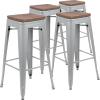 Flash Furniture 30″ High Backless Purple Barstool with Square Wood Seat(Silver)