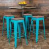 Flash Furniture 30″ High Backless Purple Barstool with Square Wood Seat(Teal)
