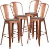 Flash Furniture 30″ High Copper Metal Barstool with Back and Wood Seat(4)