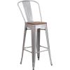 Flash Furniture Carly 24″ High Crystal Teal-Blue Metal Counter Height Stool with Back and Wood Seat(1)