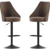 Flash Furniture Chrishelle Set of 2 Commercial Adjustable Height Bar Stools – Brown LeatherSoft Tufted Upholstery – Pedestal Base – Integrated Footring(Brown)
