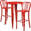 Flash Furniture Commercial Grade 30″ Round Black Metal Indoor-Outdoor Bar Table Set with 2 Vertical Slat Back Stools(Red)