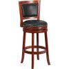 Flash Furniture Ebert 30” High Dark Cherry Wood Barstool with Open Panel Back and Walnut LeatherSoft Swivel Seat(Dark Cherry)