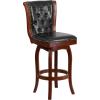 Flash Furniture Ellison 30” High Cappuccino Wood Barstool with Button Tufted Back and Black LeatherSoft Swivel Seat(Cherry)