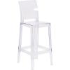 Flash Furniture Ghost Barstool with Square Back in Transparent Crystal(Pack of 1)