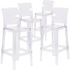 Flash Furniture Ghost Barstool with Square Back in Transparent Crystal(Set of 4)