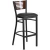 Walnut Wood Back/Black Vinyl Seat/Black Metal Frame