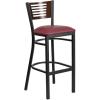 Walnut Wood Back/Burgundy Vinyl Seat/Black Metal Frame