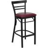 Flash Furniture HERCULES Series Black Two-Slat Ladder Back Metal Restaurant Barstool – Burgundy Vinyl Seat (Pack of 1)