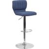 Flash Furniture Jeremy Contemporary White Vinyl Adjustable Height Barstool with Vertical Stitch Back and Chrome Base(Blue Fabric)