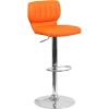 Flash Furniture Jeremy Contemporary White Vinyl Adjustable Height Barstool with Vertical Stitch Back and Chrome Base(Orange Vinyl)