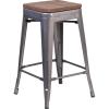 Flash Furniture Lincoln 24″ High Backless Clear Coated Metal Counter Height Stool with Square Wood Seat(1)
