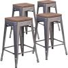 Flash Furniture Lincoln 24″ High Backless Clear Coated Metal Counter Height Stool with Square Wood Seat(4)