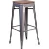Flash Furniture Lincoln 30″ High Backless Clear Coated Metal Barstool with Square Wood Seat(1)