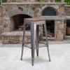 Flash Furniture Lincoln 30″ High Backless Clear Coated Metal Barstool with Square Wood Seat(4)