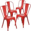 Flash Furniture Luke Commercial Grade 4 Pack Red Metal Indoor-Outdoor Stackable Chair