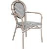 Flash Furniture Marseille Indoor/Outdoor Commercial Bistro Stack Chair – Curved Arms – Black Textilene Back and Seat – Natural Bamboo Print Metal Frame(Black & White/Light Natural Frame)