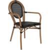 Flash Furniture Marseille Indoor/Outdoor Commercial Bistro Stack Chair – Curved Arms – Black Textilene Back and Seat – Natural Bamboo Print Metal Frame(Black/Natural Frame)