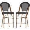 Flash Furniture Marseille Indoor/Outdoor Commercial Bistro Stacking Counter Stool – Black Textilene Back and Seat – Natural Bamboo Print Metal Frame, 2 Pack(Black/Natural Frame)