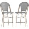 Flash Furniture Marseille Indoor/Outdoor Commercial Bistro Stacking Counter Stool – Black Textilene Back and Seat – Natural Bamboo Print Metal Frame, 2 Pack(Black & White/Light Natural Frame)