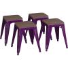 Flash Furniture Metal Dining Table Height Stool with Wooden Seat Set of 4 – Backless Teal Kai Commercial Grade Stool – Kai 18″ Stackable Dining Chairs(Purple)