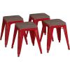 Flash Furniture Metal Dining Table Height Stool with Wooden Seat Set of 4 – Backless Teal Kai Commercial Grade Stool – Kai 18″ Stackable Dining Chairs(Red)